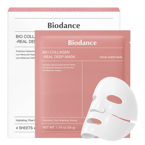 BIODANCE Bio-Collagen Real Deep Mask, Hydrating Overnight Hydrogel Mask, Pore Minimizing, Elasticity, Plumping Improvement, Korean Skin Care, Valentines Day Gifts for Her | 1.19oz(34g) x 4ea