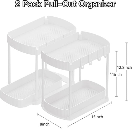 2 Pack Multi-Purpose Pull-Out Storage Organizers, Under Sink & Cabinet Storage, 12.8 Inch, White