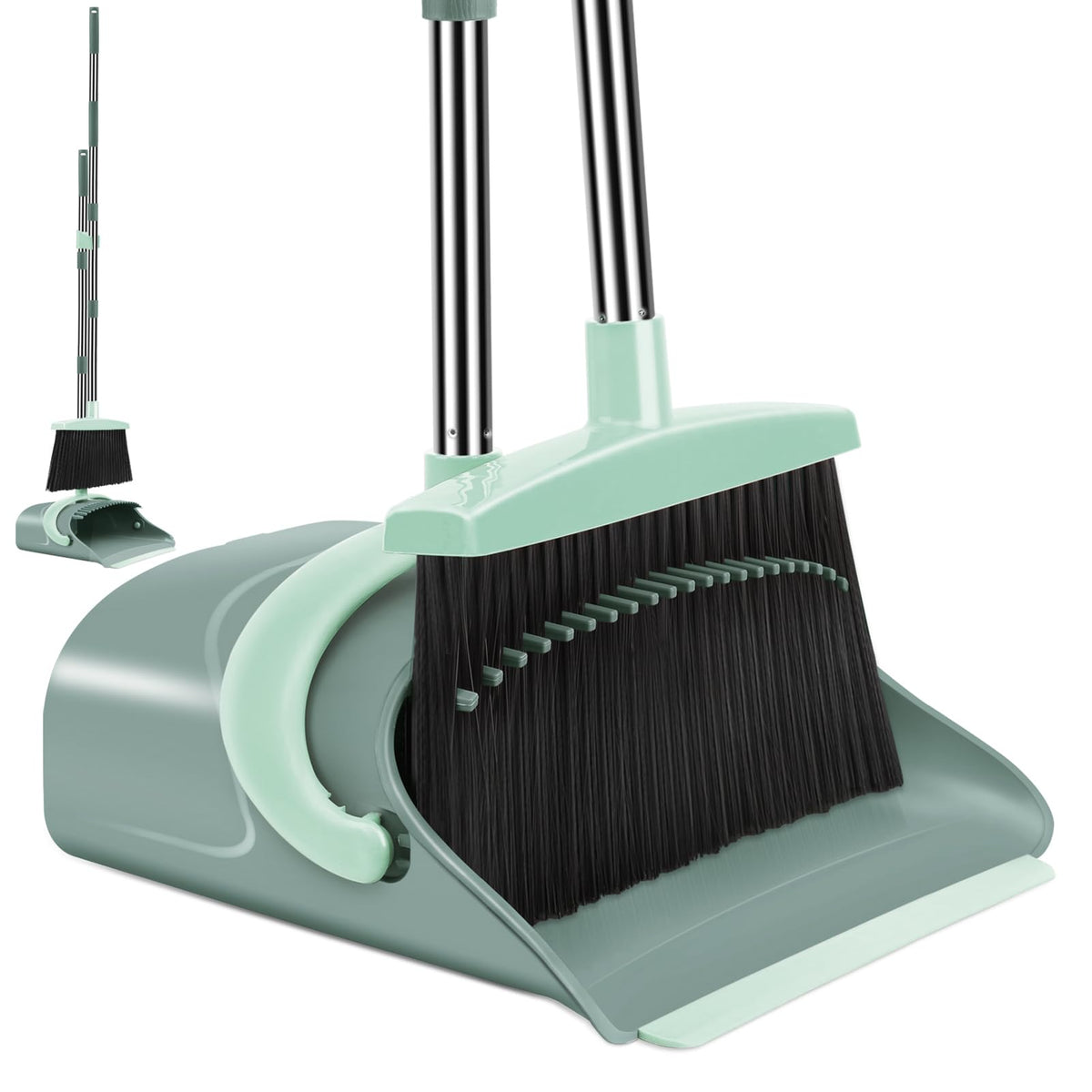 Broom and Dustpan Set for Home, Broom and Dustpan Combo for Office, Long Handle Broom with Upright Standing Dust pan,Indoor&Outdoor Sweeping (Gray&Orange)