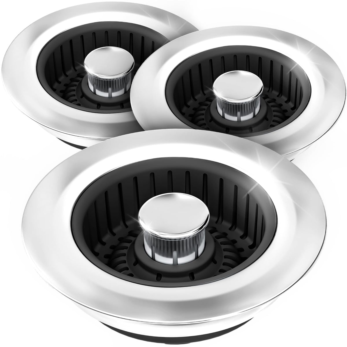 Sink Drain Strainer - Sink Stopper Kitchen Drain, 3 in 1 Kitchen Sink Drain Strainer with Anti-Clogging Basket, Kitchen Gadgets Clearance Sink Accessories, Fit US Standard 3-1/2'' Sink Hole, Silver