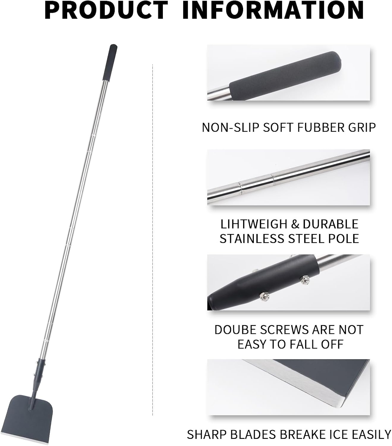 Flat Shovel with Adjustable Handle, 59 in Floor Scraper, Ice Scraper, Garden Cleaning Scraper, Ice Chopper, Snow Shovel, Multifunctional Weed Remover Tool for Walkway Driveway