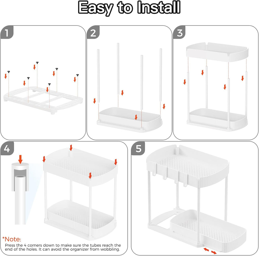 2 Pack Multi-Purpose Pull-Out Storage Organizers, Under Sink & Cabinet Storage, 12.8 Inch, White