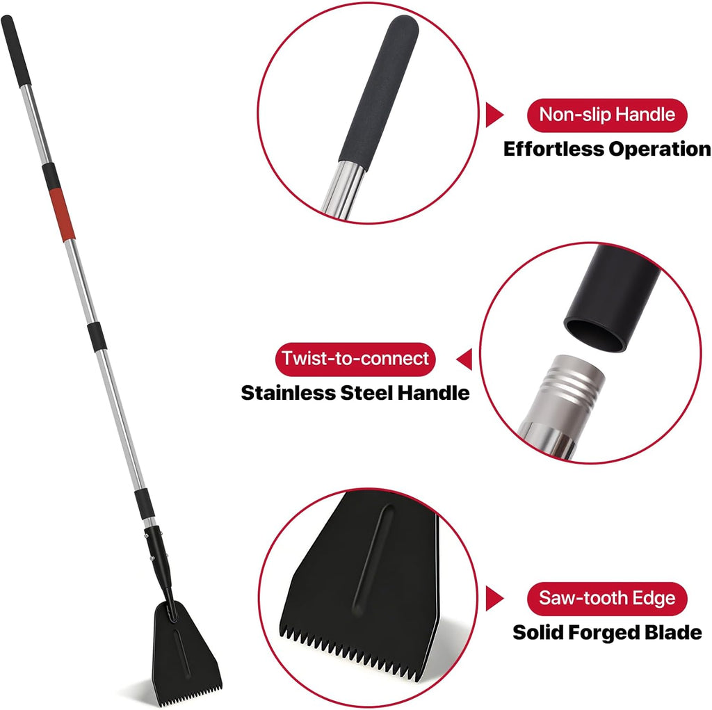 Ice Scraper with Saw-Tooth Edge - Heavy Duty Ice Chopper for Driveway, Sidewalk, Serrated Blade for Ice Breaking Tool, Effortless Removal of Thick Ice, Ice Scraper Chopper with 62-inch Long Handle