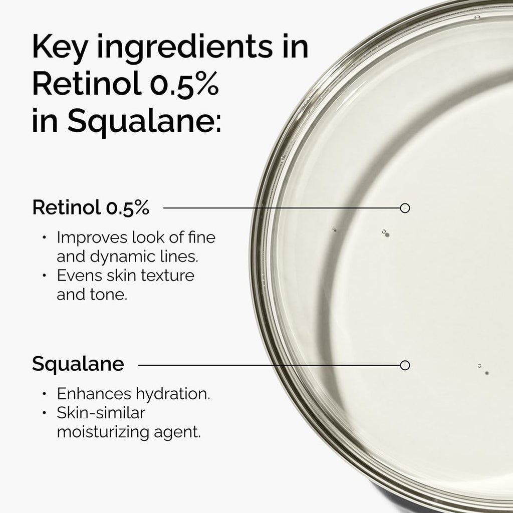 The Ordinary Retinol 0.5% in Squalane, Intermediate Retinol Serum for the Face That Is Anti-Aging and Skin Smoothing, 1 Fl Oz