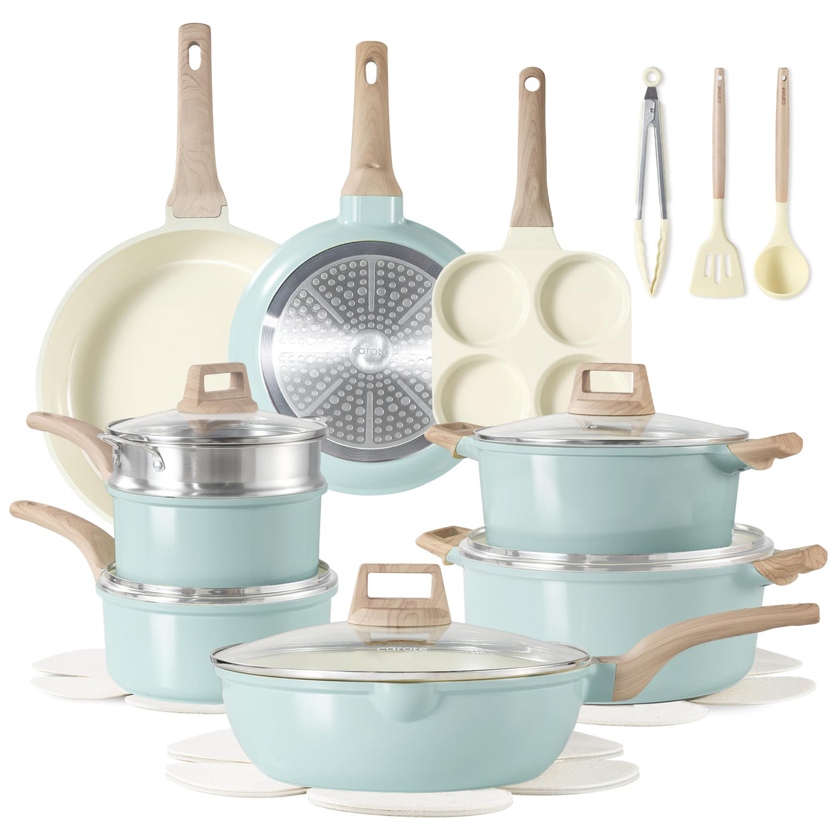 CAROTE 44pcs Pots and Pan Set Nonstick, Cookware Sets, Cooking Set Non Stick, Induction Cook Ware with Bakeware Set, Kitchen Knife Set