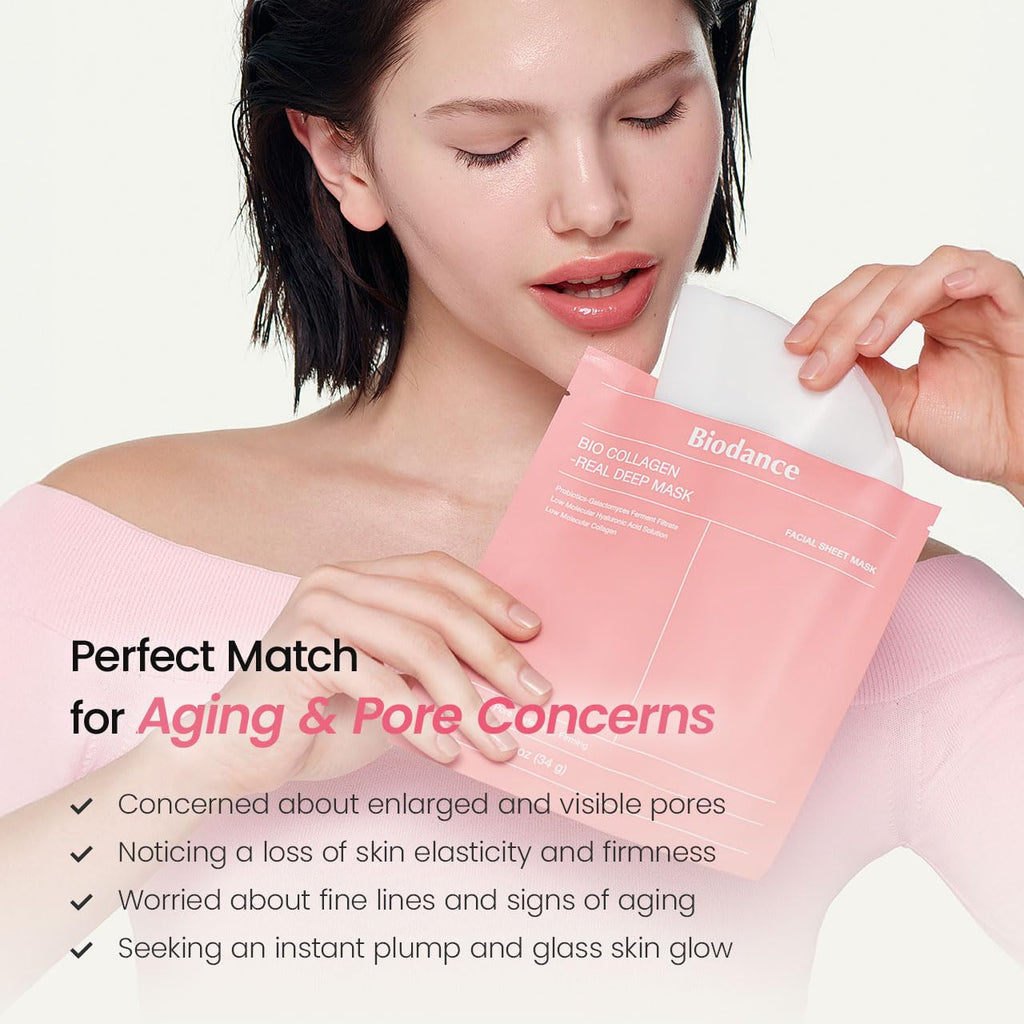 BIODANCE Bio-Collagen Real Deep Mask, Hydrating Overnight Hydrogel Mask, Pore Minimizing, Elasticity, Plumping Improvement, Korean Skin Care, Valentines Day Gifts for Her | 1.19oz(34g) x 4ea