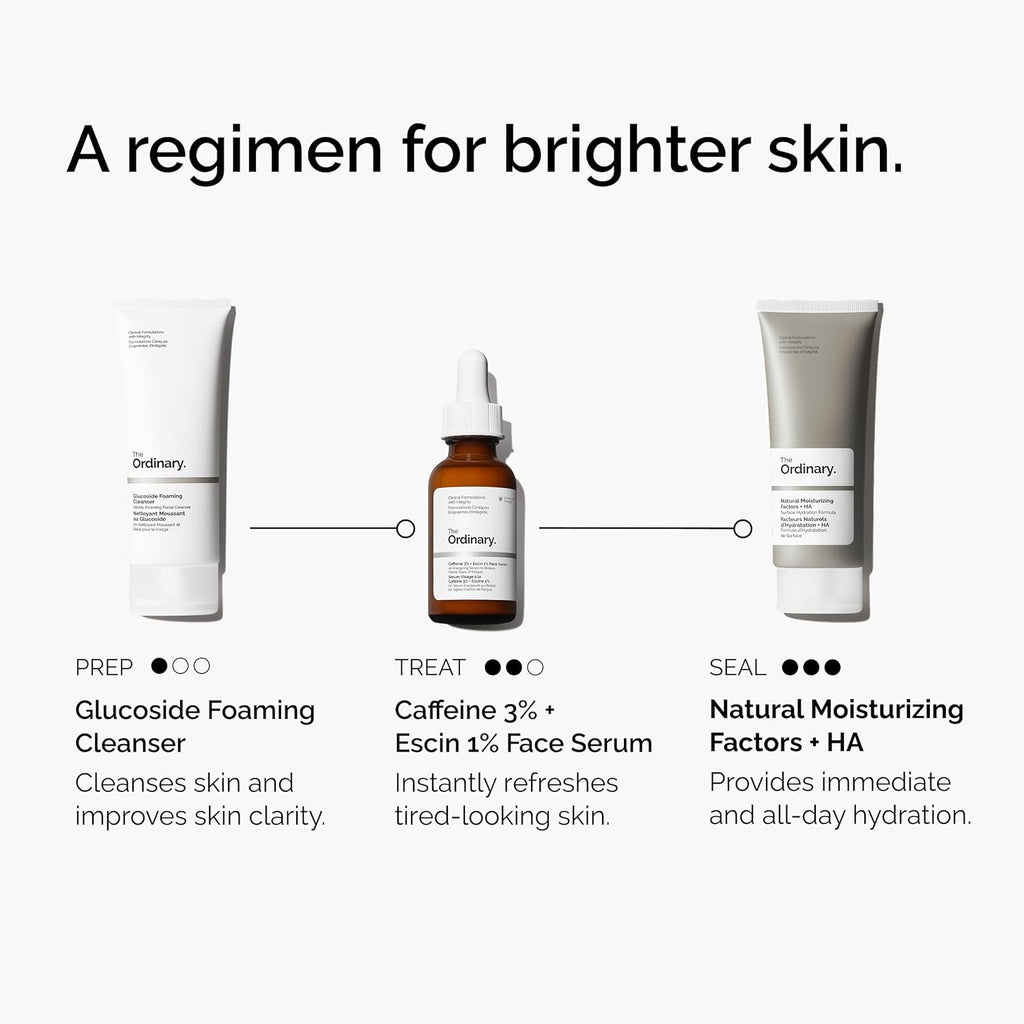 The Ordinary Caffeine 3% + Escin 1% Face Serum, Energizing Serum to Tone and Tighten, 1 Fl Oz