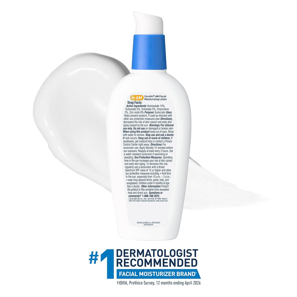 CeraVe AM Facial Moisturizing Lotion with SPF 30, Oil-Free Face Moisturizer with SPF, Formulated with Hyaluronic Acid, Niacinamide & Ceramides, Non-Comedogenic, Broad Spectrum Sunscreen, 3 Ounce