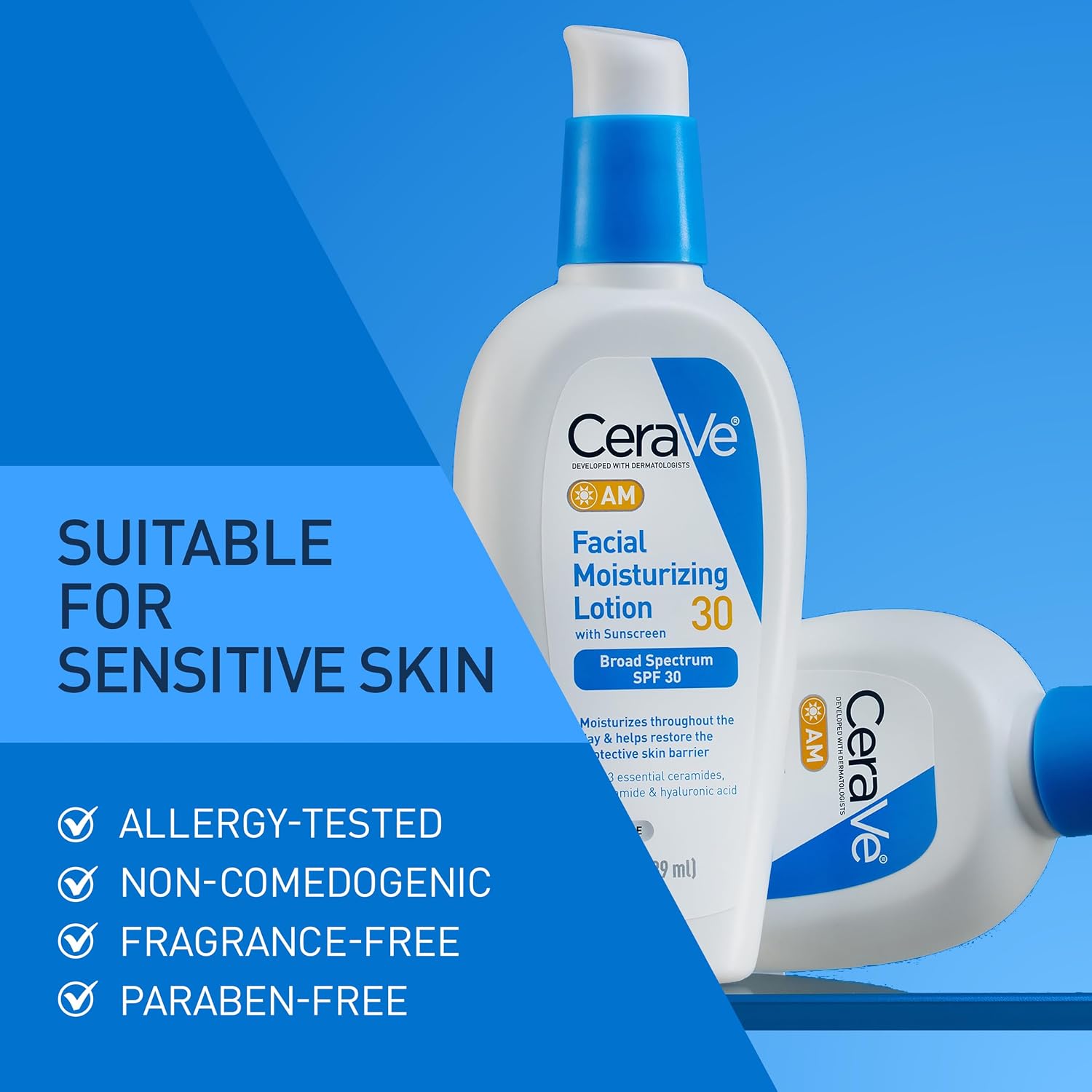 CeraVe AM Facial Moisturizing Lotion with SPF 30, Oil-Free Face Moisturizer with SPF, Formulated with Hyaluronic Acid, Niacinamide & Ceramides, Non-Comedogenic, Broad Spectrum Sunscreen, 3 Ounce
