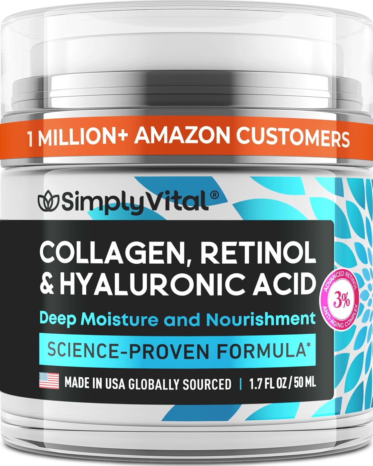 Anti-Aging Face Moisturizer with Retinol, Collagen & Hyaluronic Acid - Made in USA - Moisturizer Face Cream for Women & Men - Firming & Hydrating Neck Cream - Day & Night Skin Care - 1.7 fl oz