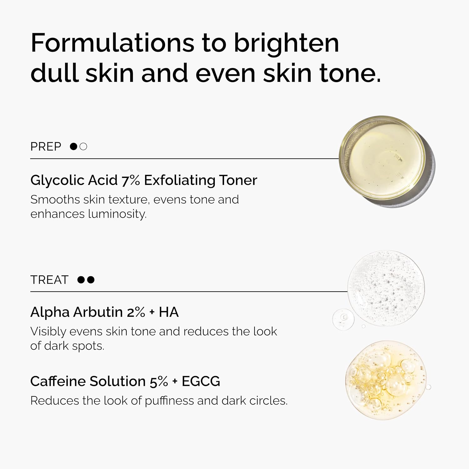 The Ordinary The Bright Set, 3-Step Regimen for Radiant, Even Skin Tone with Glycolic Acid 7% Exfoliating Toner, Alpha Arbutin 2% + HA, and Caffeine Solution 5% + EGCG Eye Serum | Skin Care Set