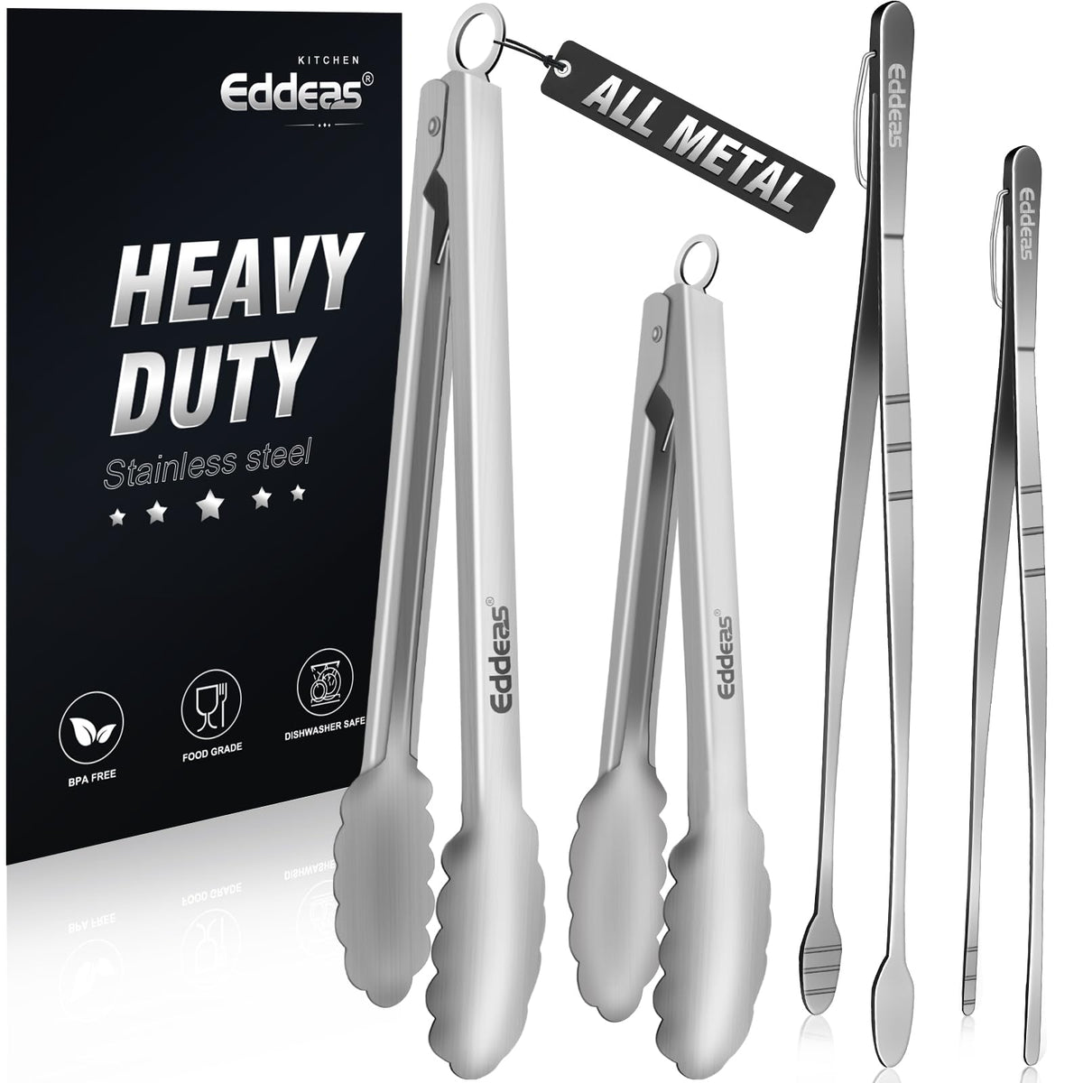 Tongs For Cooking - Heat Resistant 600 Degrees Stainless Steel Kitchen Tong,Heavy Duty Metal Locking Tongs - Perfect for Food,Salad and BBQ set of 3 (7",9" and 12") Dishwasher