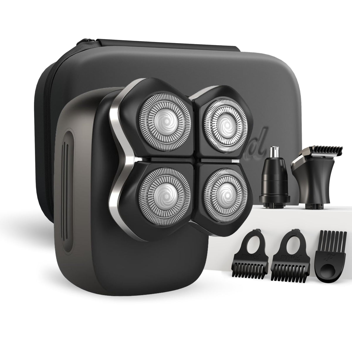 Freebird FlexSeries Electric Head & Body Hair Shaver - Mens Cordless Rechargeable Wet/Dry Skull Bald Head Back & Groin Waterproof Razor with Rotary Blades, Clippers, Nose Trimmer, Brush, Massager