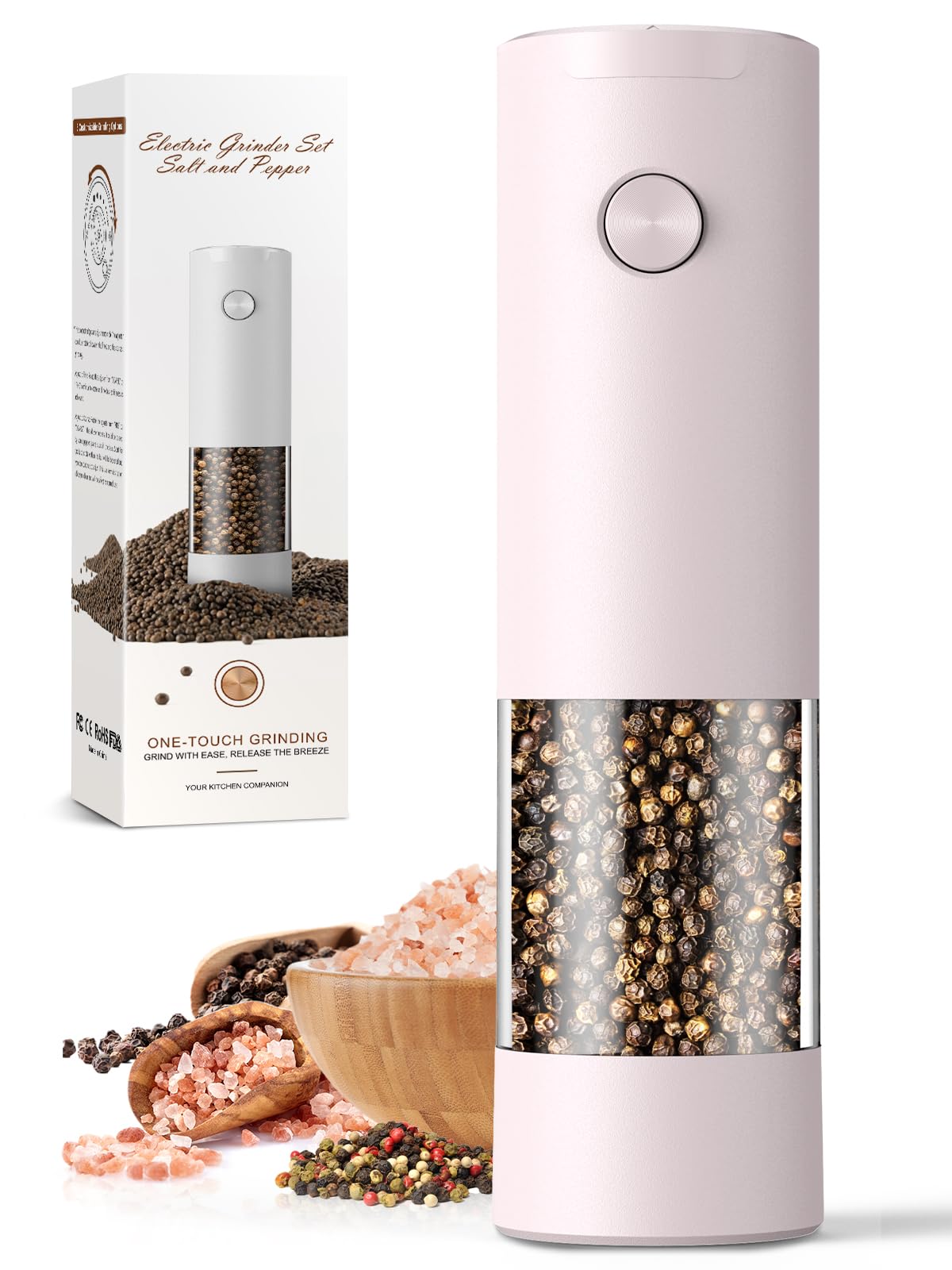 Electric Salt and Pepper Grinder Set Automatic Battery Pepper Mill Shakers Adjustable Coarseness Upgraded Larger Capacity with Led Home and Kitchen Appliances Birthday Gifts for Women Mom