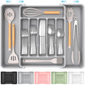 Extra Large Expandable Silverware Organizer, BPA-Free Food-Safe Cutlery Flatware Organizer, Kitchen Utensil Drawer Organizer, Adjustable Silverware Holder for Spoons Forks Knives, Black