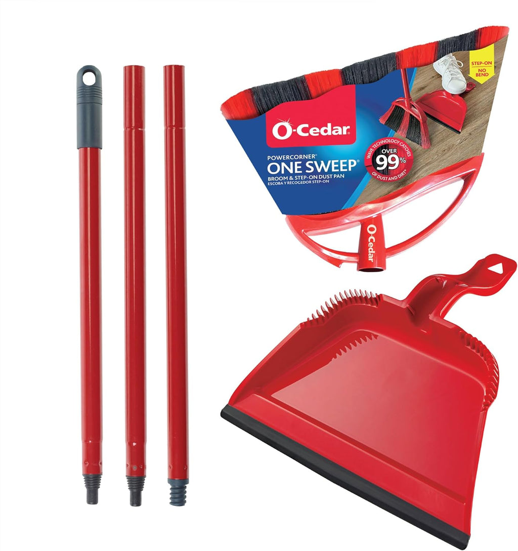 O-Cedar Sweep Broom with Step-On Dustpan | Remove 99% with One Sweep | Lightweight Quiet Cleaning Tool | Ideal for Pet Owners