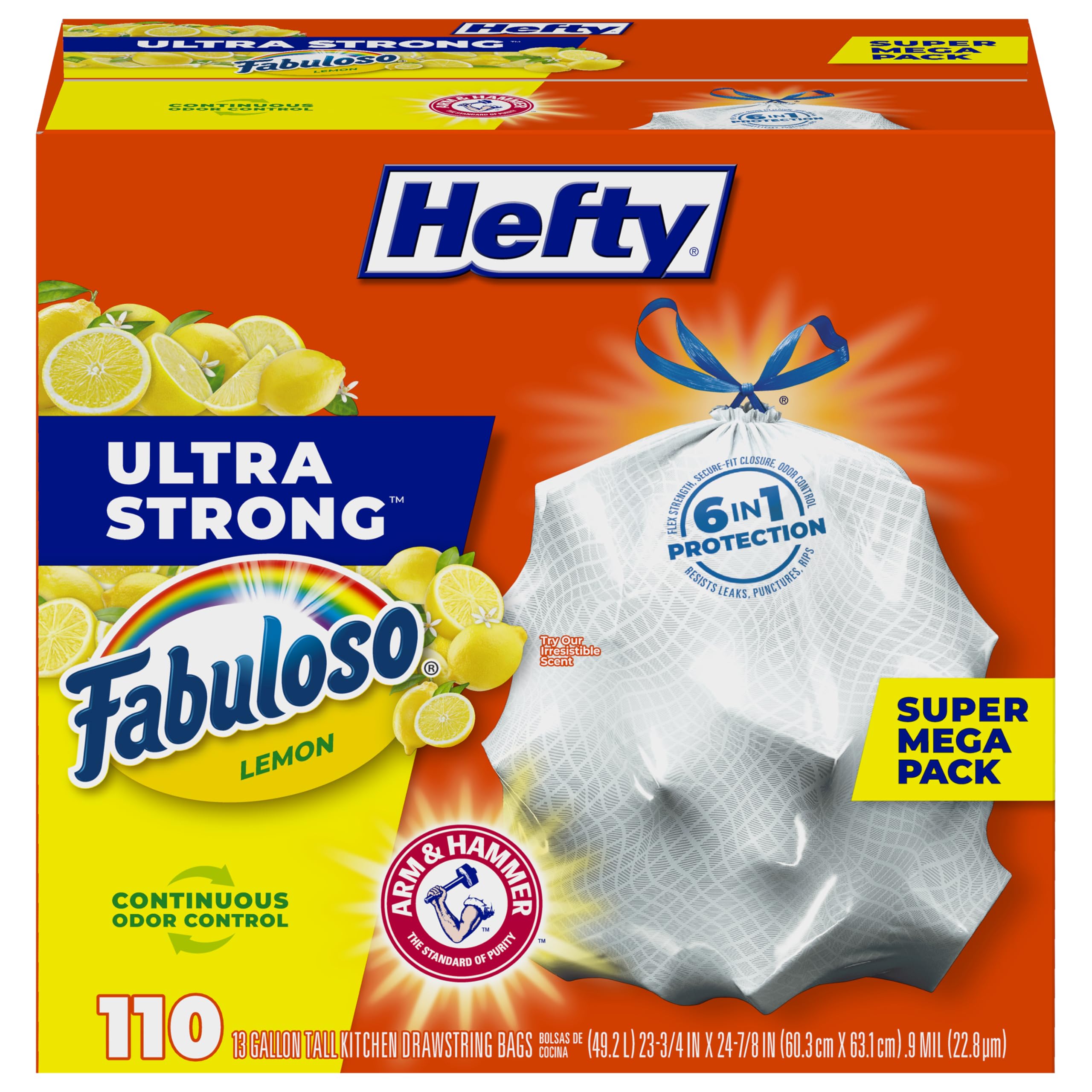 Hefty Ultra Strong Tall Kitchen Trash Bags, Lavender & Sweet Vanilla Scent, 13 Gallon, 80 Count