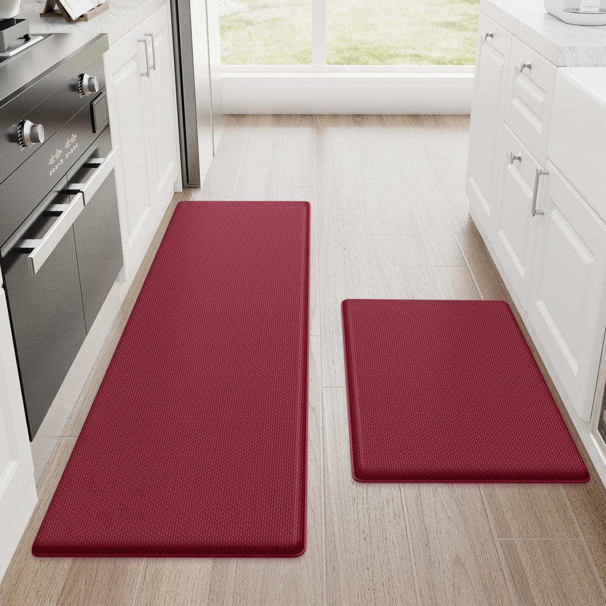 StepRite Kitchen Mats, 2PCS Kitchen Rugs, Cushioned Anti Fatigue Kitchen Mats for Floor, Non-Slip Standing Desk Mat, Waterproof Kitchen Rug Set for Kitchen, Floor, Office, 17.3"x30"+17.3"x47", Black