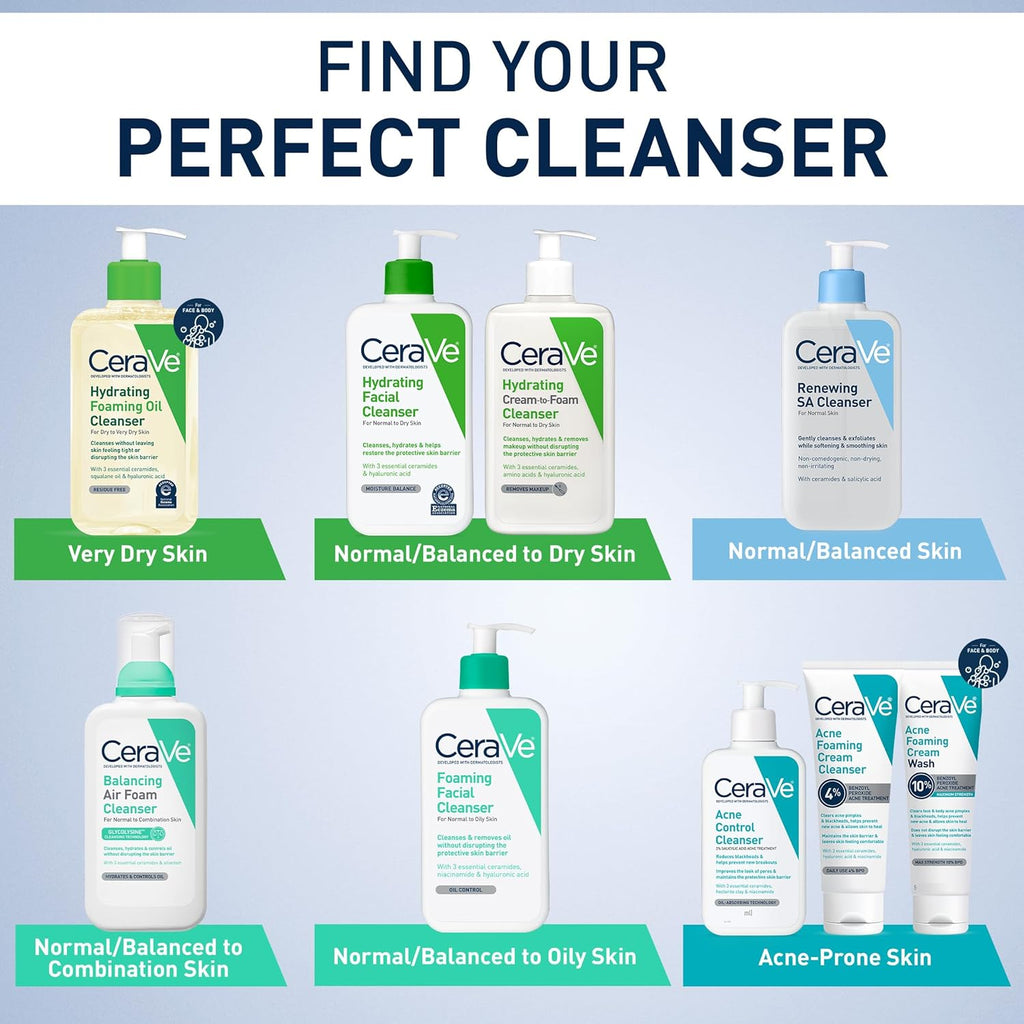CeraVe Renewing Salicylic Acid Cleanser, Formulated With Hyaluronic Acid, Niacinamide, & Ceramides, Gentle BHA Exfoliating Face Wash Smooths & Softens Skin, Non Comedogenic & Fragrance Free, 8 Ounce