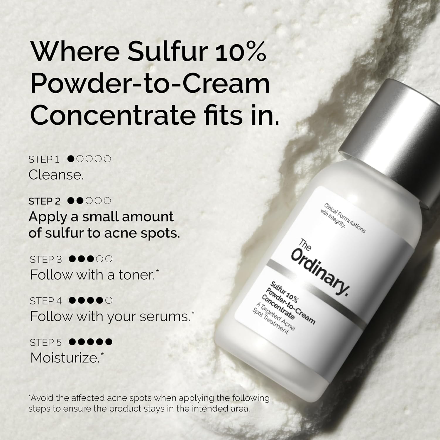 The Ordinary Sulfur 10% Powder-to-Cream Acne Spot Treatment Concentrate, Reduces Pimple Size and Zit Redness, 0.18 Oz