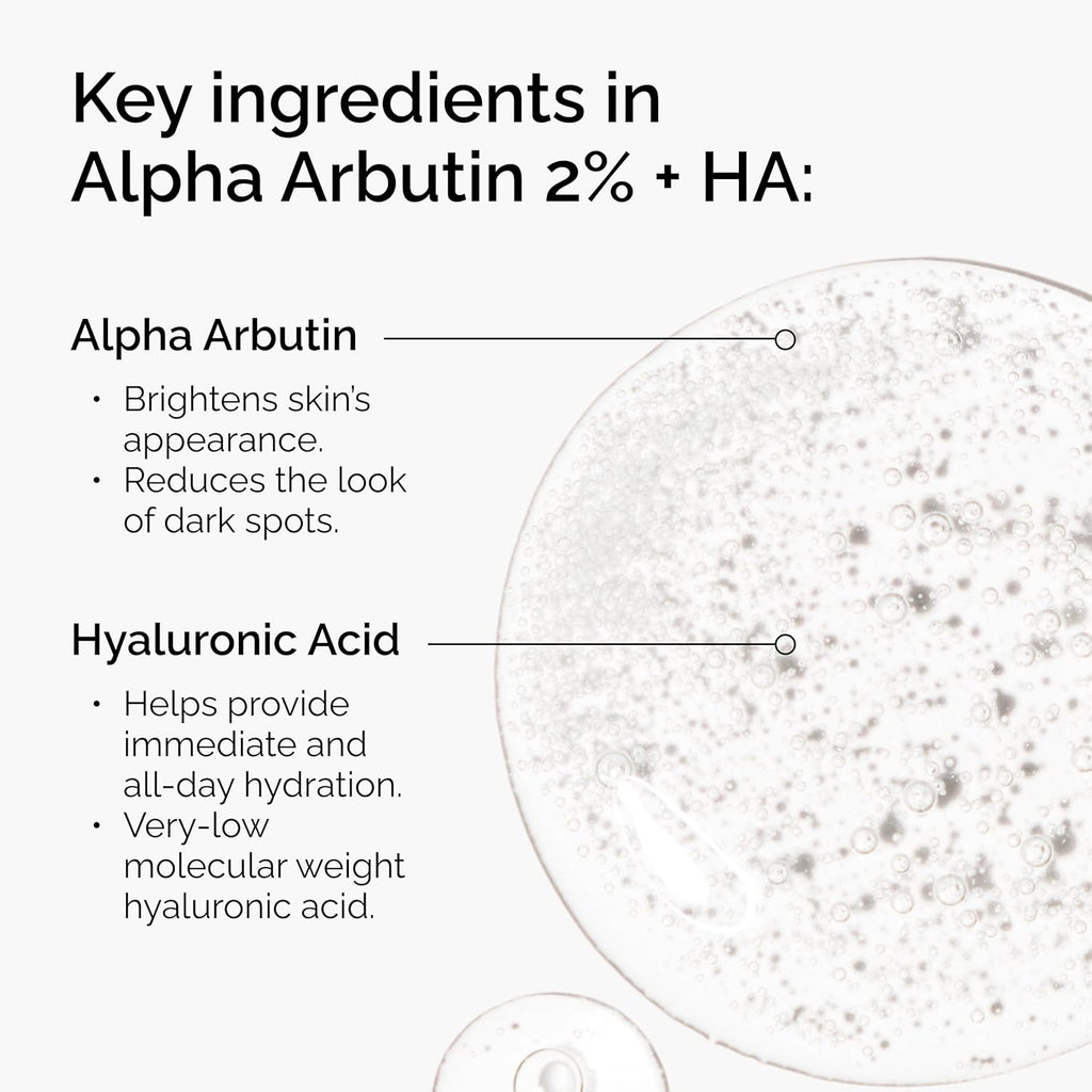 The Ordinary Alpha Arbutin 2% + Hyaluronic Acid, Brightens Skin and Targets Dark Spots, 1 Fl Oz