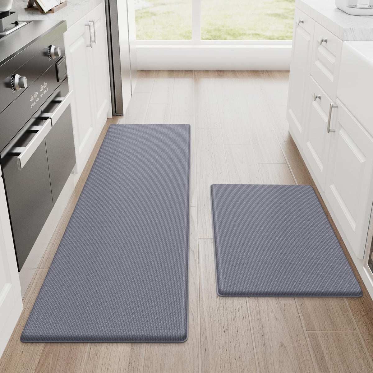 StepRite Kitchen Mats, 2PCS Kitchen Rugs, Cushioned Anti Fatigue Kitchen Mats for Floor, Non-Slip Standing Desk Mat, Waterproof Kitchen Rug Set for Kitchen, Floor, Office, 17.3"x30"+17.3"x47", Black