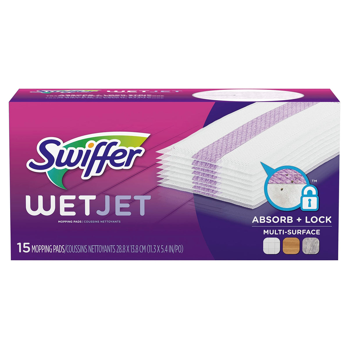 Swiffer WetJet Hardwood Floor Cleaner Spray Mop Pad Refill, Bathroom Cleaning Supplies, Hardwood Floor Cleaner, Multi Surface, 24 Count