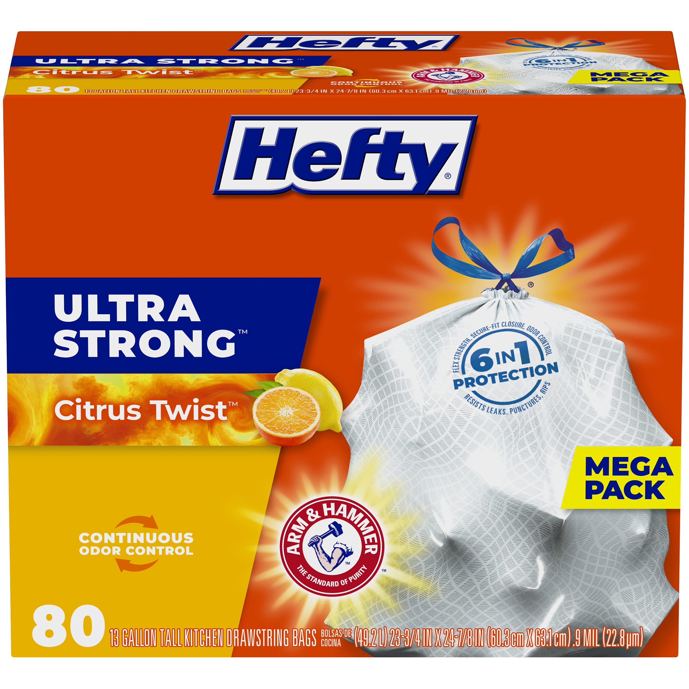 Hefty Ultra Strong Tall Kitchen Trash Bags, Lavender & Sweet Vanilla Scent, 13 Gallon, 80 Count