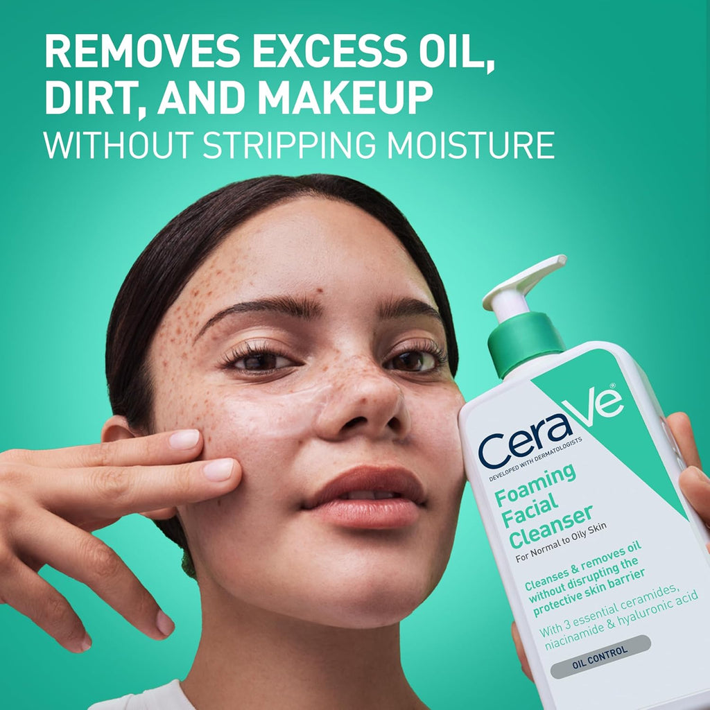 CeraVe Foaming Facial Cleanser, Daily Face Wash for Oily Skin, Hyaluronic Acid + Ceramides + Niacinamide, Fragrance Free, Non-Drying Oil Control Face Wash, 8 Fluid Ounces