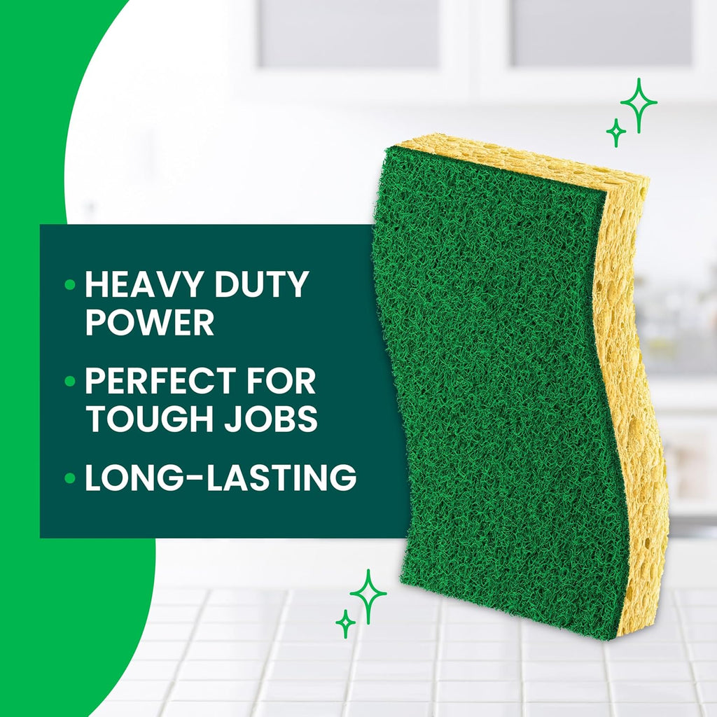 Scotch-Brite Heavy Duty Scrub Sponge, 6 Kitchen Sponges Designed for Tough Messes in the Kitchen that Last 3X Longer*, Best for Cast Iron Skillets and Outdoor Grills, Flexible, Durable, and Strong