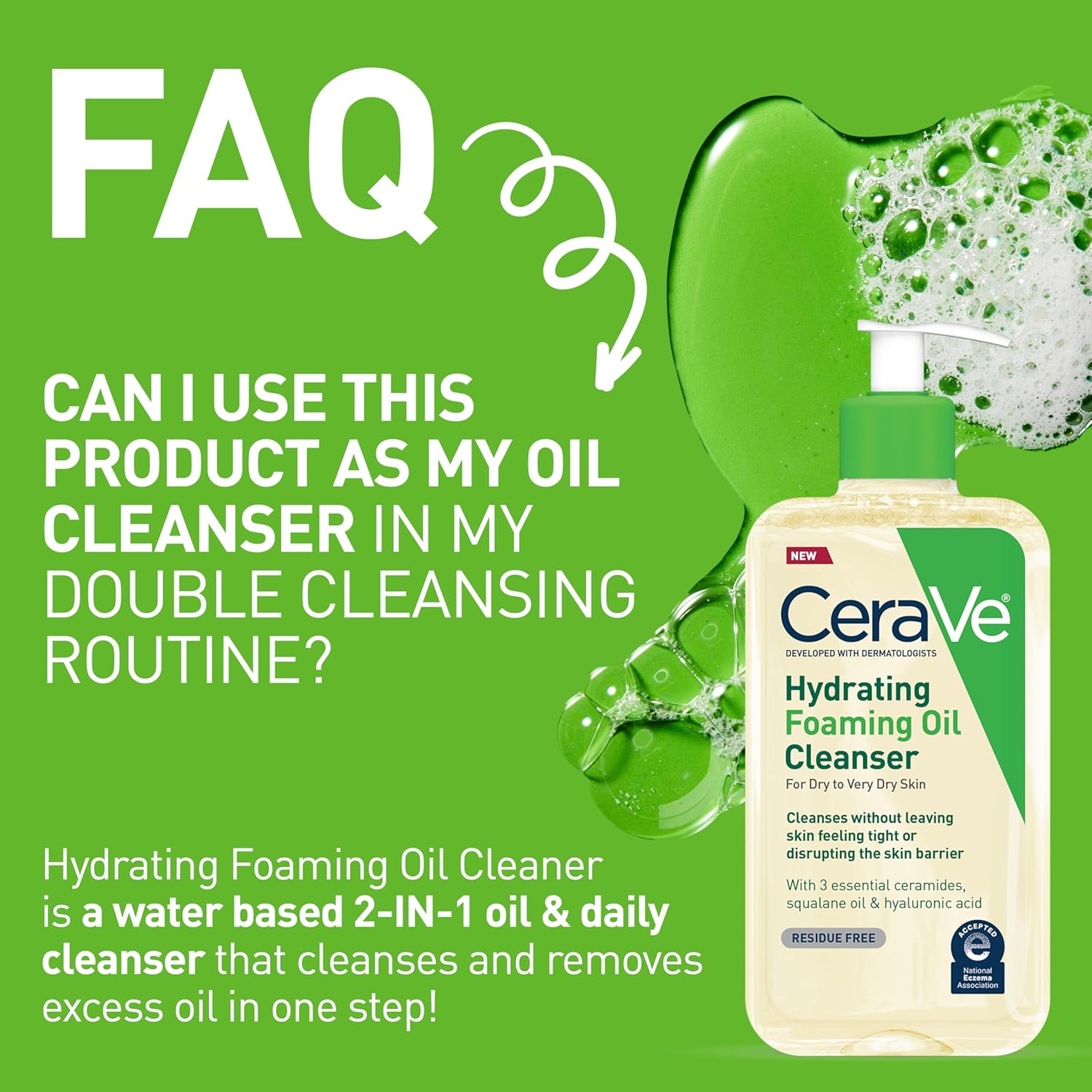 CeraVe Hydrating Foaming Oil Facial Cleanser with Hyaluronic Acid, 8oz
