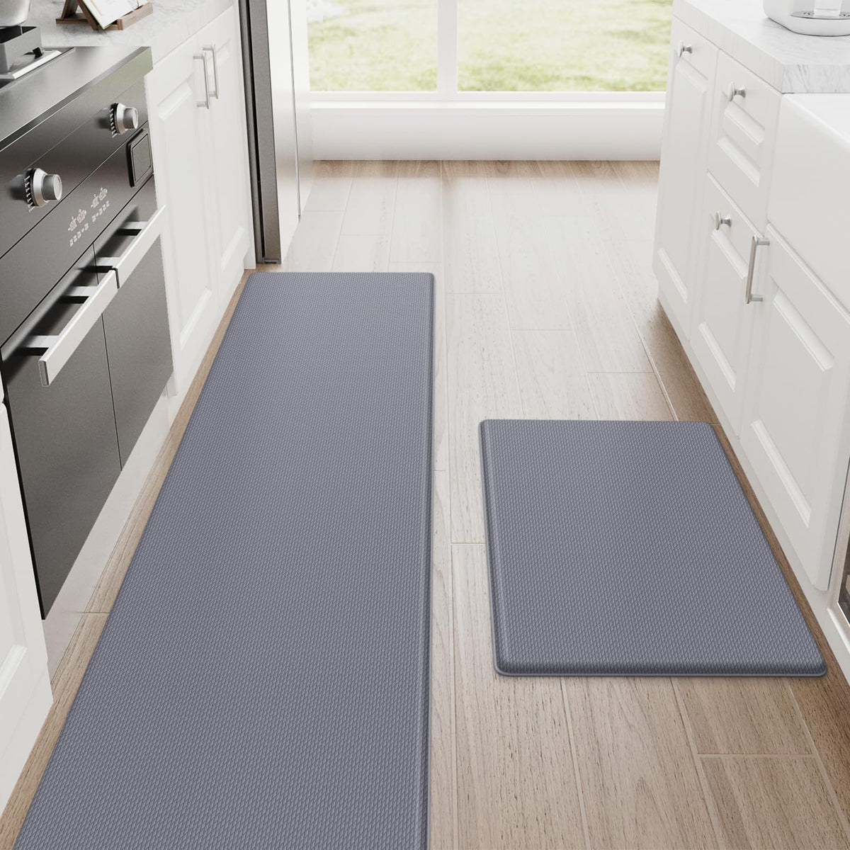StepRite Kitchen Mats, 2PCS Kitchen Rugs, Cushioned Anti Fatigue Kitchen Mats for Floor, Non-Slip Standing Desk Mat, Waterproof Kitchen Rug Set for Kitchen, Floor, Office, 17.3"x30"+17.3"x47", Black