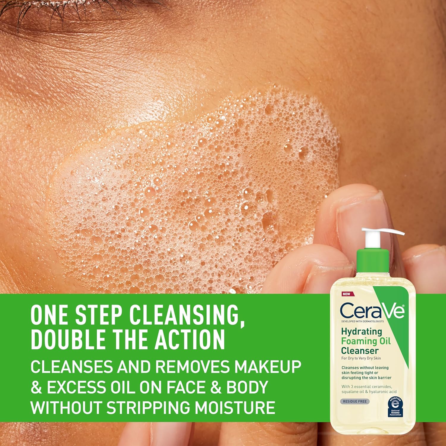 CeraVe Hydrating Foaming Oil Facial Cleanser with Hyaluronic Acid, 8oz