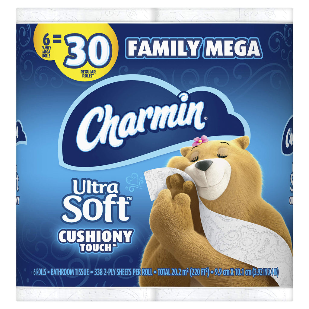 Charmin Ultra Soft Cushiony Touch Toilet Paper, 24 Family Mega = 123 Regular Rolls, White