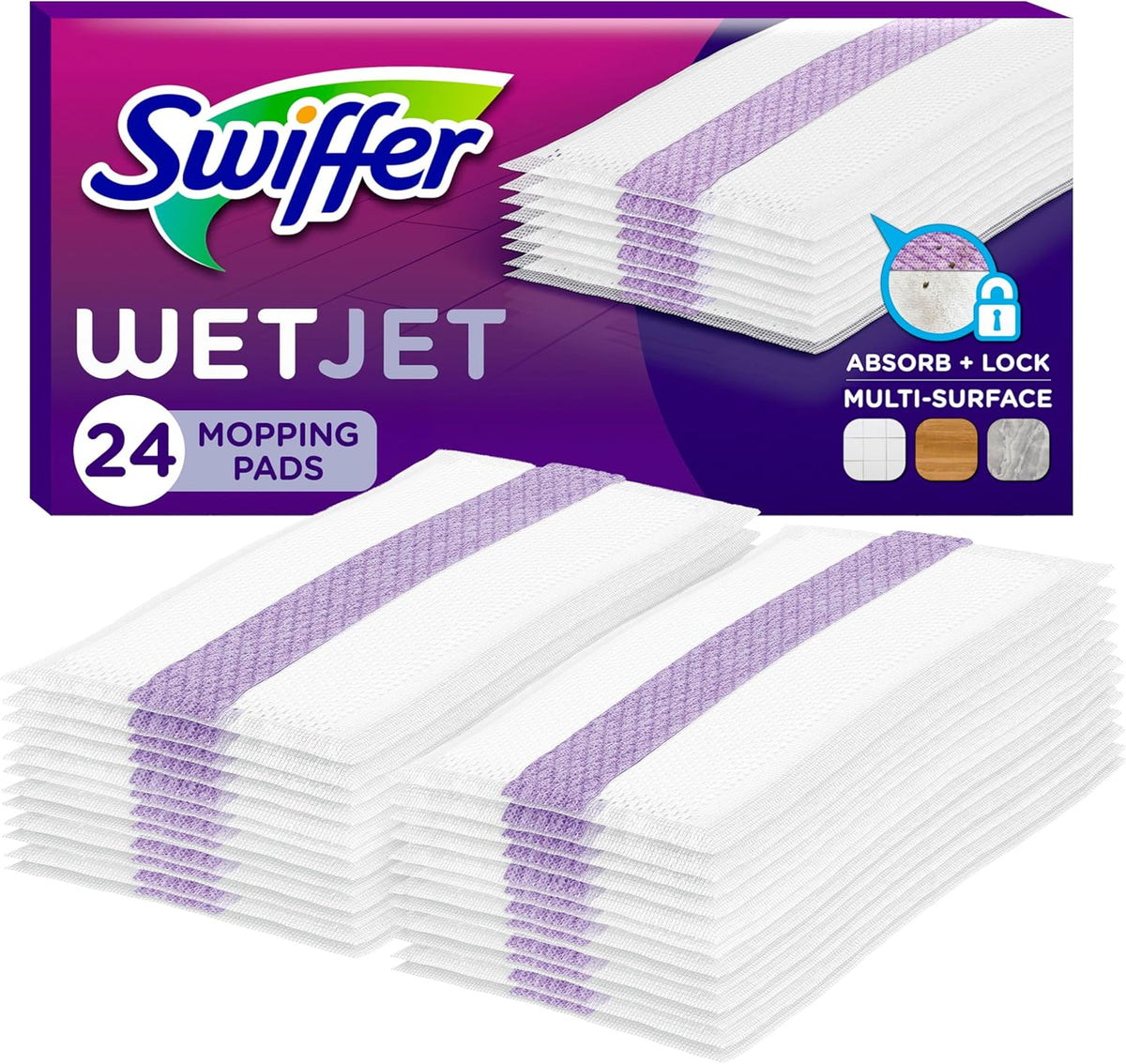 Swiffer WetJet Hardwood Floor Cleaner Spray Mop Pad Refill, Bathroom Cleaning Supplies, Hardwood Floor Cleaner, Multi Surface, 24 Count